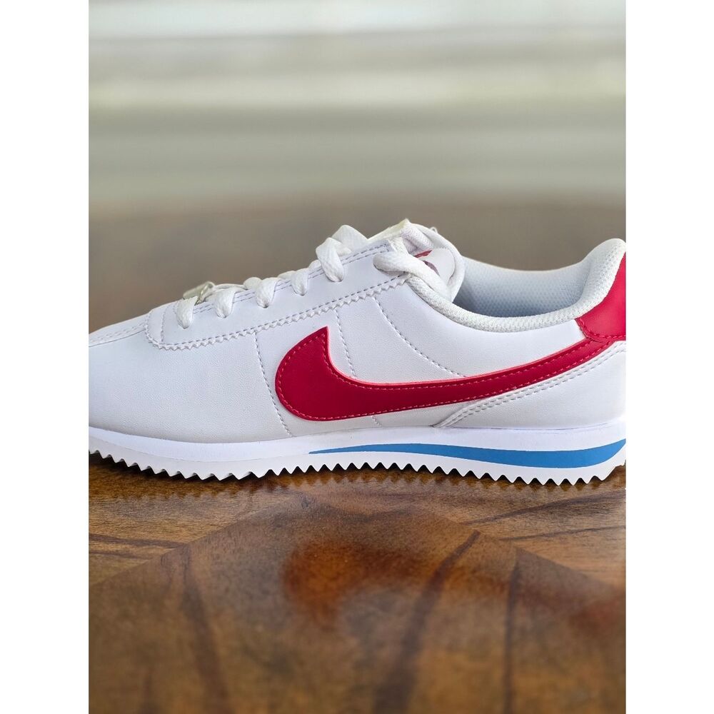 Nike Cortez Leather Forrest Gump Kids Shoes White Red Blue Size 2.5Y Brand New - Picture 9 of 16